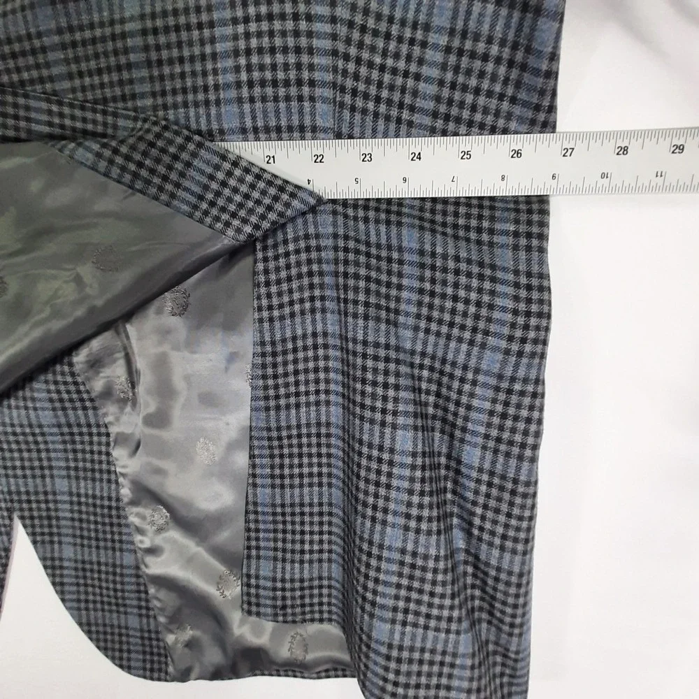 Lauren Ralph Lauren Blazer 52R Silk Wool Plaid Gray Blue‎ Sport Coat Men Big